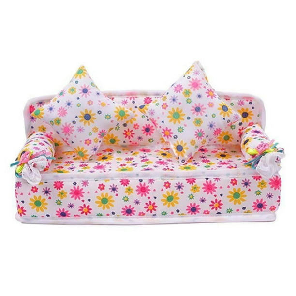 LN/_ EG/_ MINI FURNITURE FLOWER SOFA COUCH WITH 2 CUSHIONS DOLL HOUSE